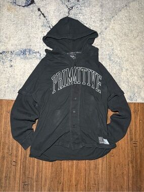 Primitive Skateboarding Hooded Baseball Jersey Men’s Large Black